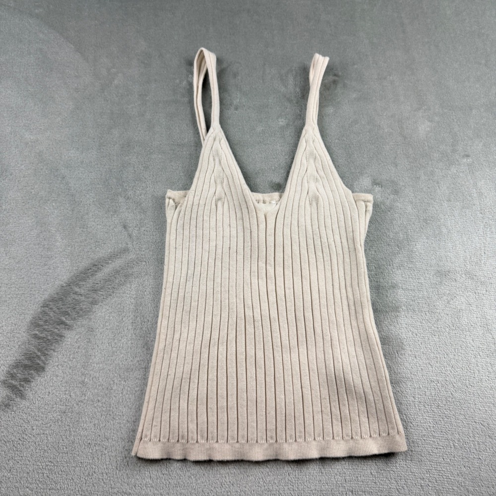 H&M Ribbed Knit Women's S Small V-Neck Cami Tank Top Beige Cream